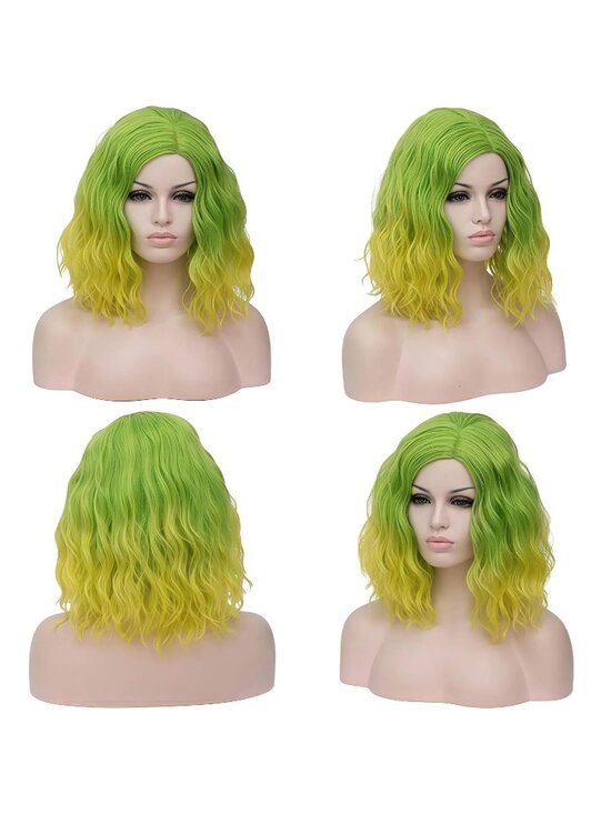 Women Green Ombre Heat Resistant Wavy Curly Cosplay Halloween Bob Party Wig main image 5